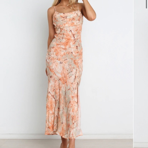 Petal & Pup Dresses & Skirts - Petal and Pup maxi/ midi floral cowl neck dress in tan/ orange/ beige/ brown
